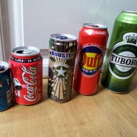 volle + Leere 5 verschiedene Getränkedosen ältere Pepsi, Cola, Duff Beer + Buster
