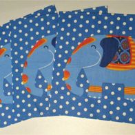 3 schöne Servietten blau gepunktet mit blauem Elefant Serviettentechnik Mix Elefanten