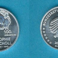 Deutschland 20 Euro 2021 D 100 Geburtstag Sophie Scholl