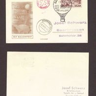 CC49 Briefmarken SAAR 1953 Homburg Ballonpost ZÜRICH