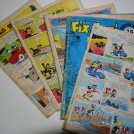 Konvolut beschädigter Comics (Fix und Foxi, Felix, Micky Maus) in schlechtem Zustand