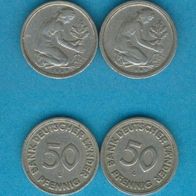 Deutschland 2 verschiedene Varianten 50 Pfennig 1949 G Bank Deutscher Länder 1x breit