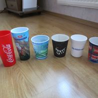 6 Becher, Coca Cola, Euro 2008, Actimel, Die wilden Kerle, 4x 3D, Neuwertig