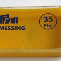 Prym Messing kleine Kunststoff Dose gelb mit durchsichtigem Deckel 1960er Jahre