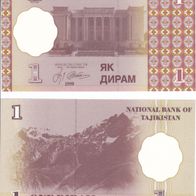 1 Diram aus Tajikistan, Tadschikistan 1999 2000 / NEU Geldschein Banknote, Papiergeld