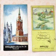 4 Stück alte Shell Karten Straßenkarte Thüringen & Oberbayern / Stadtkarte Leipzig &