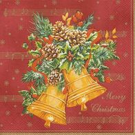 1 Serviette - Weihnachten - Christmas - Glocken - rot