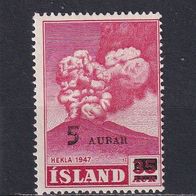 Island, 1954, Mi. 292, Vulkan, Wertüberdruck, 1 Briefm., postfr.