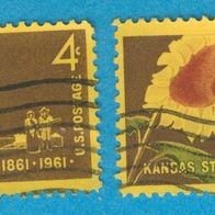 USA 1961 2x Mi.809 Sonnenblume 1 Marke mit Passverschiebung siehe Rand oben gestempel