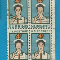 USA 1961 Mi.816 Krankenschwester 4er Block Eckrandstück gest..