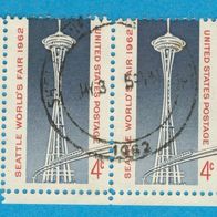 USA 1962 Mi.826 Weltausstellung in Seattle Paar Eckrandstück sauber gestempelt