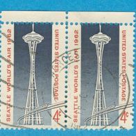USA 1962 Mi.826 Weltausstellung in Seattle Paar mit Seitenrand sauber gestempelt