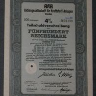 Aktiengesellschaft für Kraftstoff-Anlagen 4 % TSV 1941 Serie III 500 RM RAI