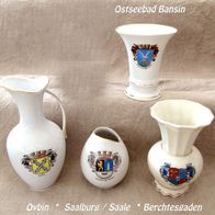 Andenkenporzellan aus DDR-Zeit * 4 Vasen * Bansin * Oybin * Saalburg
