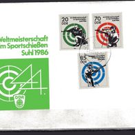 DDR 1986 Weltmeisterschaften im Sportschießen, Suhl FDC MiNr. 3045 - 3047 gestempelt