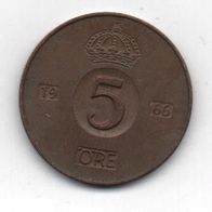 Münze Schweden 5 Öre 1966