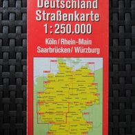 NEU: Straßen Karte Land Auto Köln / Rhein - Main Saarbrücken Würzburg 1:250.000