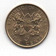 Münze Kenya 5 Cent 1989
