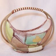 BAY Keramik Körbchen mit Rattan-Henkel, 60/70er Jahre