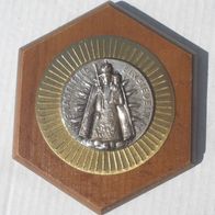Kleines Reliefbild Holz Metall 6-eckig Gnadenbild Einsiedeln 10 x 8 cm
