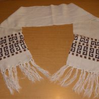 Schal, weiß mit braunem Muster, 139 cm lang, 17 cm breit
