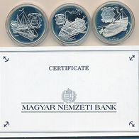UNGARN Silber-Set 500 Forint 1993, 1994, 1000 Forint 1995 "Donaudampfschiffe"