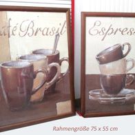2 Bilder gerahmt & verglast * Drucke 75x55 * Cafe Brasil & Espresso * Küchenendeko