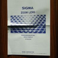 Bedienungsanleitung für Sigma-Zoomobjektive; von Ende der 1980er Jahre