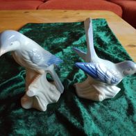 2 Dekofiguren Vögel Vogel Porzellan hellblau weiß