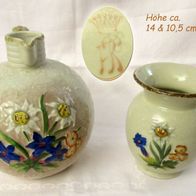 2 schöne alte Vasen Enzian Edelweiß 10 cm * Porzellanfabik Reichmannsdorf 1901-1945