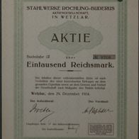 Stahlwerke Röchling-Buderus Aktiengesellschaft 1924 1000 RM