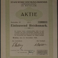 Stahlwerke Röchling-Buderus Aktiengesellschaft 1926 1000 RM