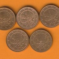 Deutschland 1 Cent 2004 A, D, F, G + J kompl.