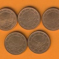 Deutschland 1 Cent 2005 A, D, F, G + J kompl.