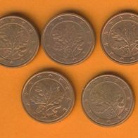 Deutschland 1 Cent 2008 A , D, F, G + J kompl.