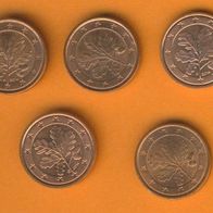 Deutschland 1 Cent 2014 A, D, F, G + J kompl.