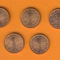 Deutschland 1 Cent 2016 A, D, F, G + J kompl.