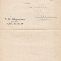 Heimatbeleg (15) Dentist Bauten Kleve an A.W. Wiegelmann med. Gipse Bonn 1949
