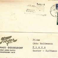 Heimatbeleg (22) Textilhaus Fieger Düsseldorf Otto Weidemann Kleve 1953