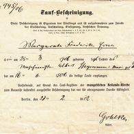 Heimatbeleg (30) Taufbescheinigung Margarete Frederike Erna Stegemann Berlin 1906