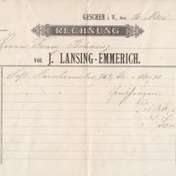 Heimatbeleg (31) Rechnung von J. Lansing-Emmerich Gescher Kornbranntwein Brennerei