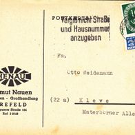 Heimatbeleg (58) Postkarte HENAU Helmut Nauen Spielwaren Krefeld 1951 Firmenstempel