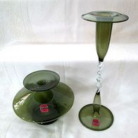 DDR expertic * 2x hauchzartes mundgeblasen Glas grün Vase & Leuchter * Lauschaer Glas