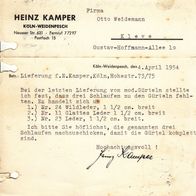 Heimatbeleg (67) Heinz Kamper Köln Weidenpesch Otto Weidemann Kleve 1954