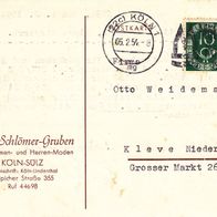 Heimatbeleg (69) Rosel Schlömer-Gruben Köln-Sülz Mode Otto Weidemann Kleve 1954