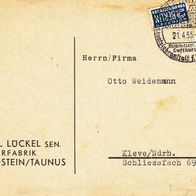 Heimatbeleg (102) Postkarte Karl Lückel sen. Lederfabrik Idstein Taunus Sonderstempel