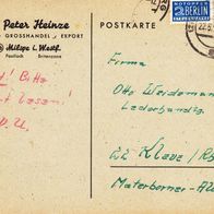 Heimatbeleg (103) Postkarte M. Peter Heinze Milspe in Westfalen Großhandel 1951