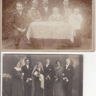 357) Kabinettfoto 16,5cm x 10,5cm und Foto-Postkarte Familie und Brautpaar + Eltern