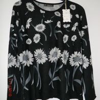 schicker schwarz/ grau Damen-Pullover mit Blumen Glitzersteine Gr. M