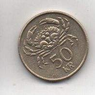 Münze Island 50 Kronur 1992.